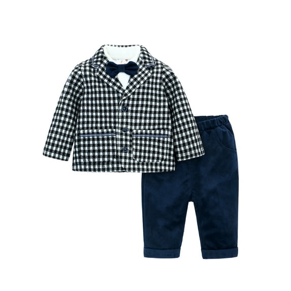 famuka Baby Boy Plaid Suit Set Little Kid Formal Outfit Fashion Winter Tuxedo