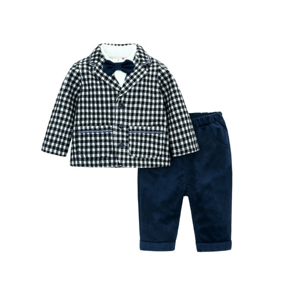 famuka Baby Boy Plaid Suit Set Little Kid Formal Outfit Fashion Winter Tuxedo