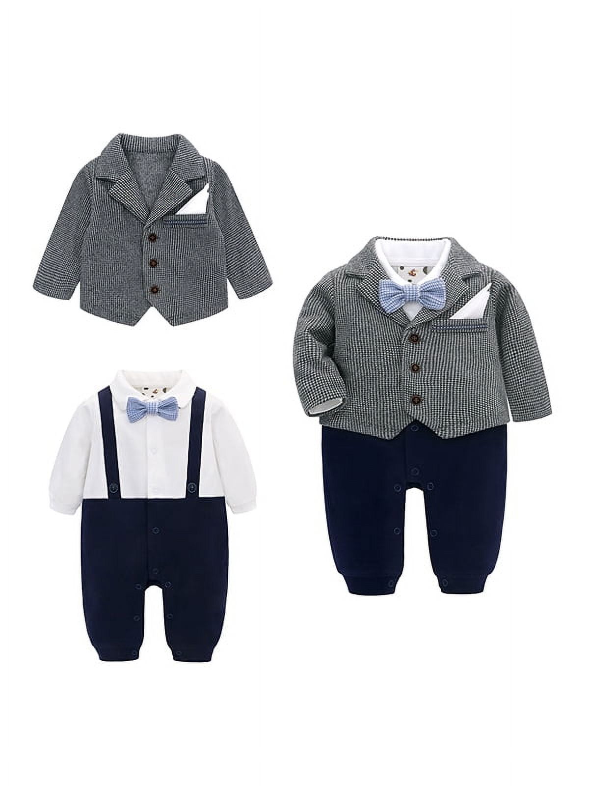 famuka Baby Boy Two Piece Suit Coat and Romper Outfit Infant Formal