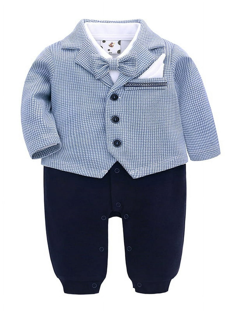 famuka Baby Boy Two Piece Suit Coat and Romper Outfit Infant