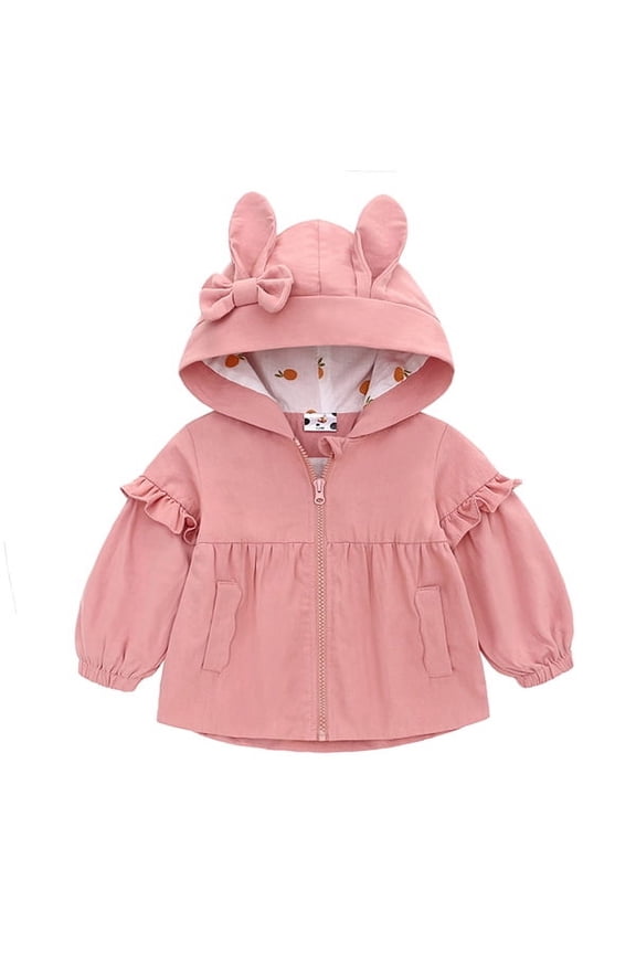 Baby Girl Rabbit Trench Coat Toddler Hooded Jackets Ruffled Outerwear