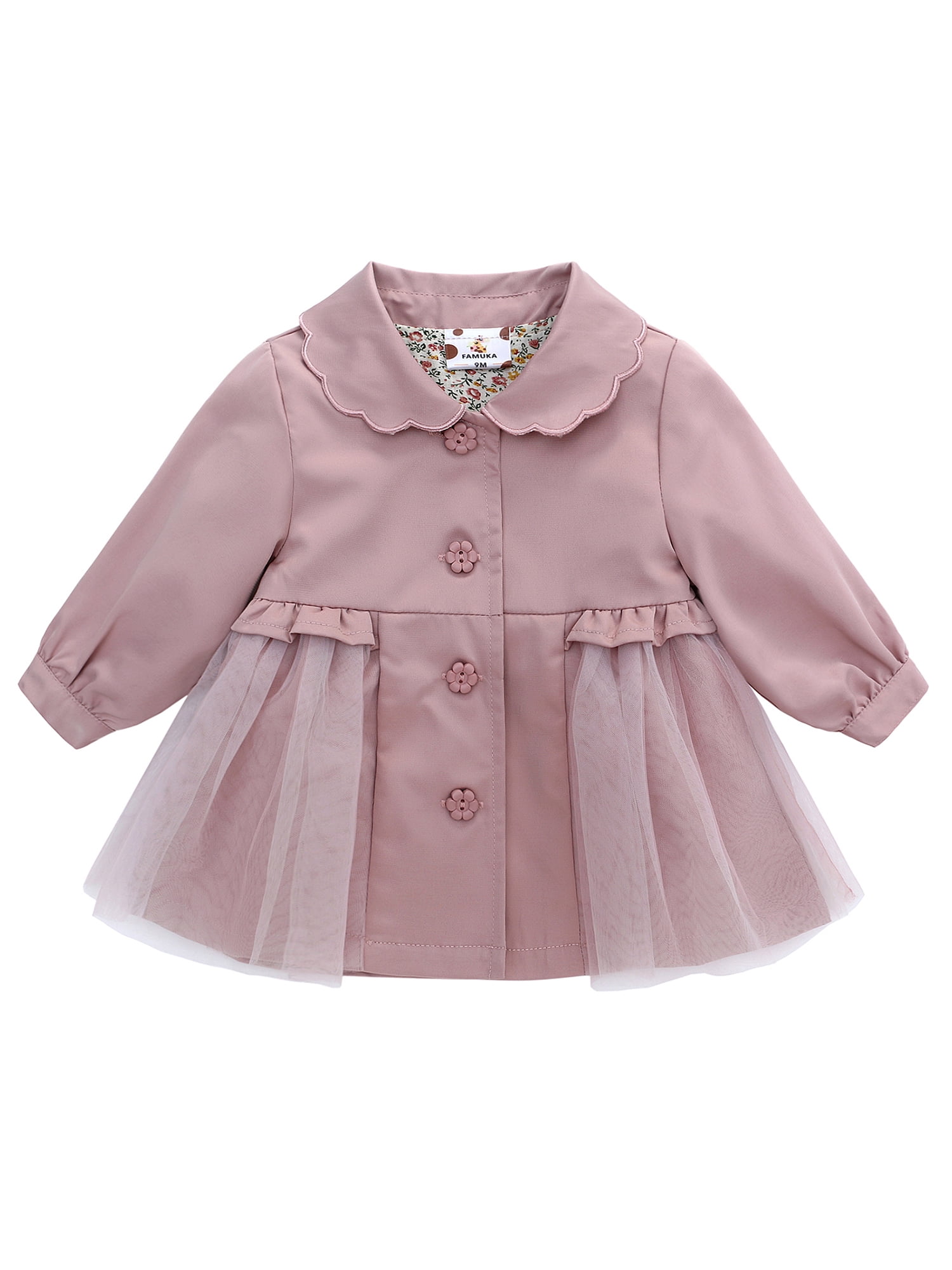 famuka Baby Girl Trench Coat Dress Toddlers Spring Fall Button Down
