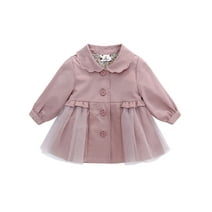famuka Baby Girl Trench Coat Dress Toddlers Spring Fall Button Down Jacket with Tulle