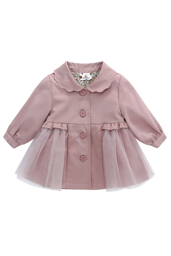 Baby Girl Trench Coat Dress Toddlers Spring Fall Button Down Jacket with Tulle