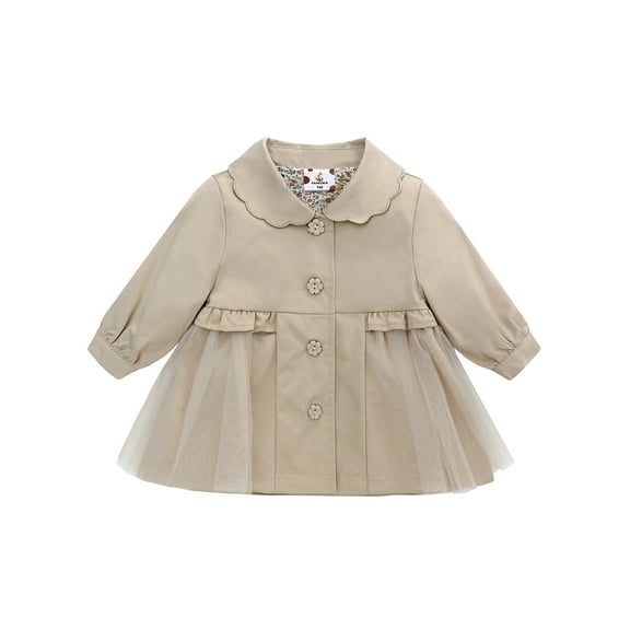 famuka Baby Girl Trench Coat Dress Toddlers Spring Fall Button Down Jacket with Tulle