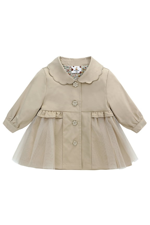 Baby Girl Trench Coat Dress Toddlers Spring Fall Button Down Jacket with Tulle