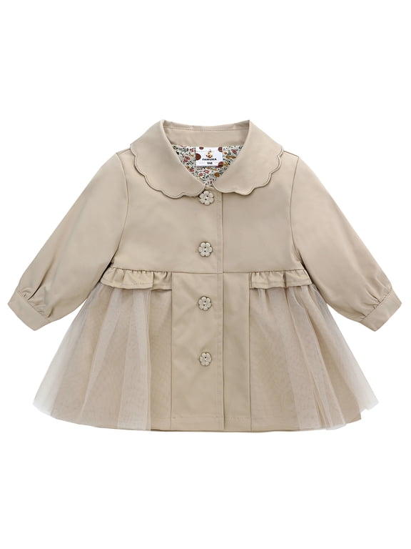 Baby Girl Trench Coat Dress Toddlers Spring Fall Button Down Jacket with Tulle