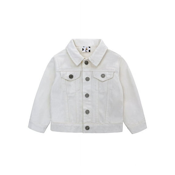 famuka Little Boy Girl White Denim Jacket Unisex Baby Button Down Jeans Coats Cowboy Outerwear