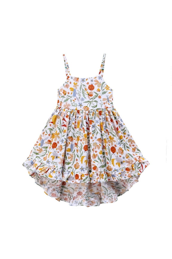 Little Girl Summer Strap Dress Toddler Flowers Sundress Child Cotton Swing Dresses