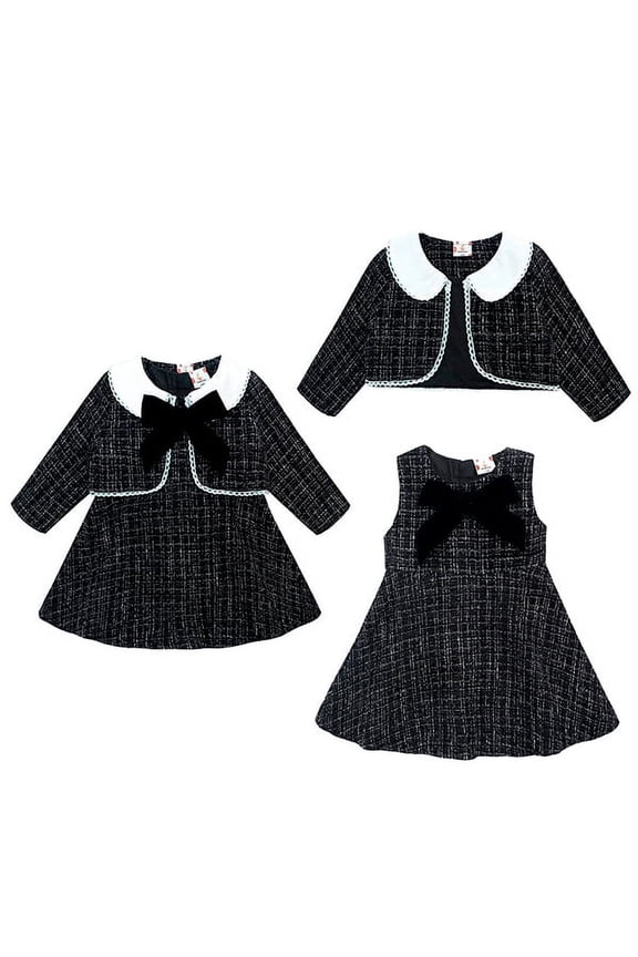 Little Girl Tweed Suit Kids 2PCS Sleeveless Dress + Coat Winter Party Dress Outfit