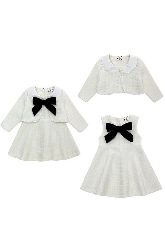 Little Girl Tweed Suit Kids 2PCS Sleeveless Dress + Coat Winter Party Dress Outfit