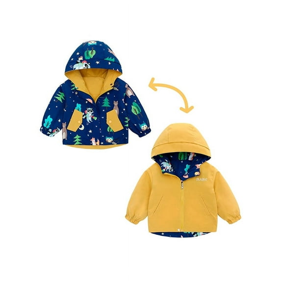 famuka Toddler Reversible Jacket Little Boy Girl Hooded Windbreaker Casual Outerwear