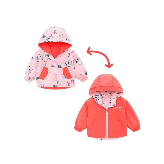 famuka Toddler Reversible Jacket Little Boy Girl Hooded Windbreaker Casual Outerwear