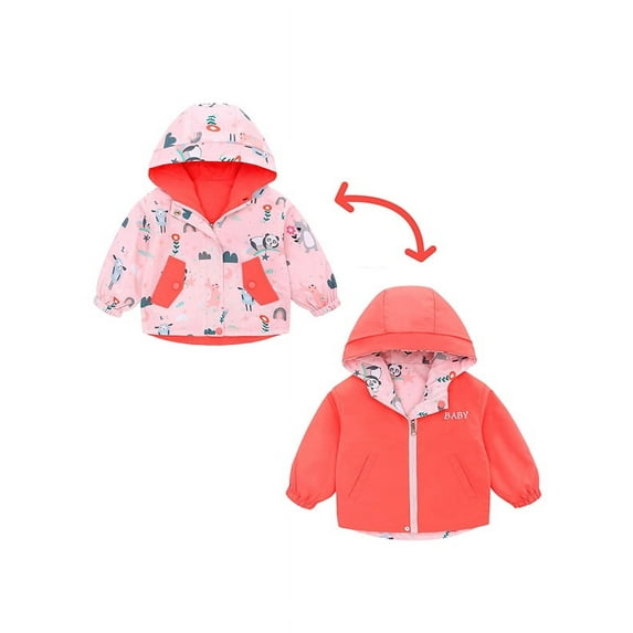 famuka Toddler Reversible Jacket Little Boy Girl Hooded Windbreaker Casual Outerwear