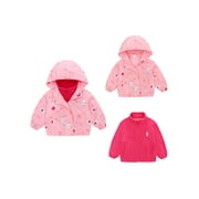 famuka Toddlers 3 in 1 Jacket 2PCS Boys Girls Hooded Windbreaker Outerwear Little Kid Fleece Coat