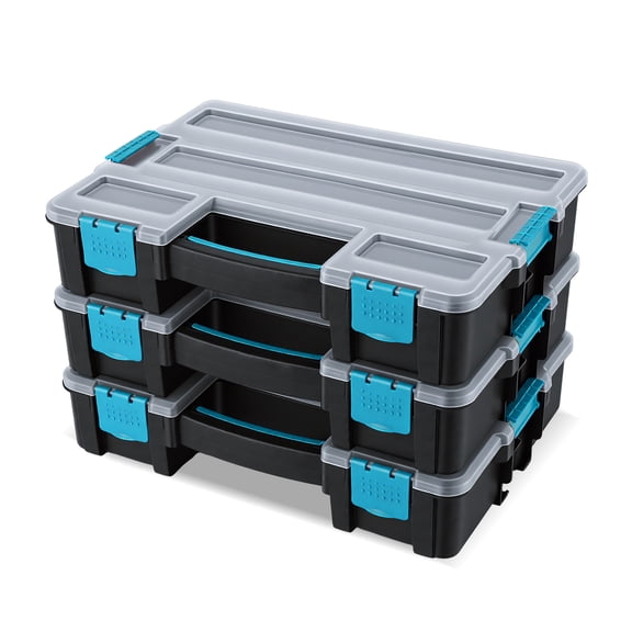 famuka Tool Storage Boxes 3-Pack Small Parts Organizers, 10 Compartments with Removable Divides