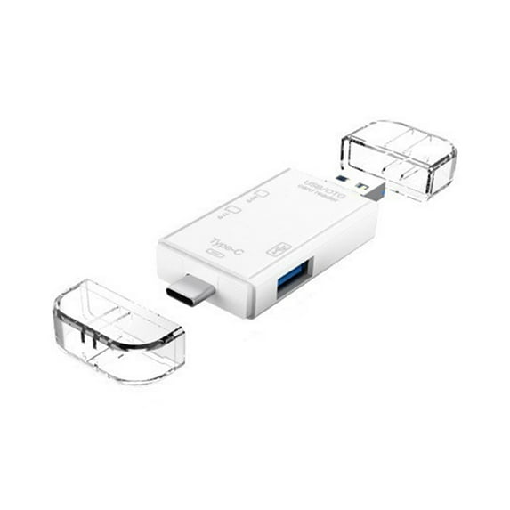 fankhu 6 IN 1 USB/Micro USB/Type C To SD TF Card Reader USB 3.0 OTG Adapter (White)