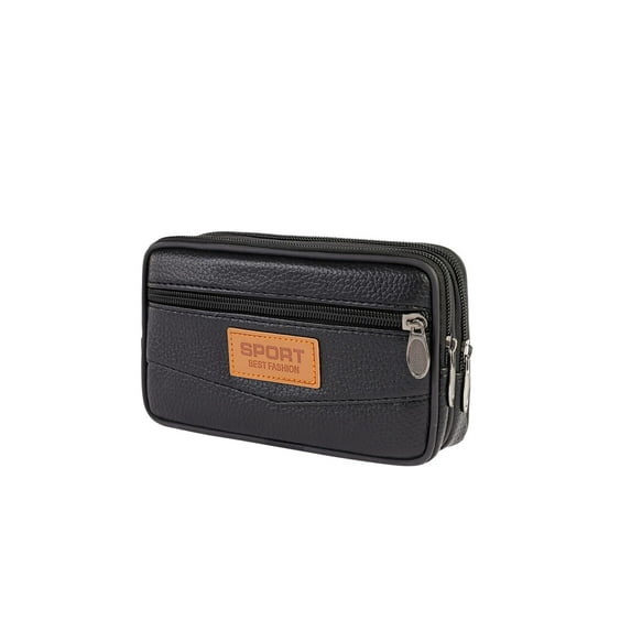 fankhu Casual PU Waist Bag Sport Men Phone Purse Belt Bum Pouch (Horizontal Black)