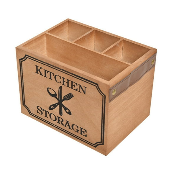 fankhu Cutlery Basket with 4 Compartments Table Utensil Box Widely Use Wooden Napkin Holder for Kitchen for Living Room