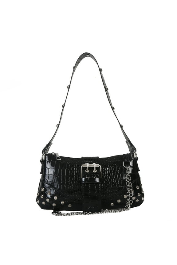 Gothic Punk Bag Cool Style Trendy Rock Girls Handbag Y2K Rivet Chain Women Shoulder Bag for Travel Vacation Daily