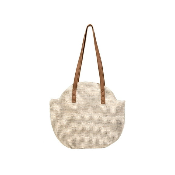 fankhu Handmade Woven Shoulder Bag Boho Summer Tote Straw Beach Handbag (White)