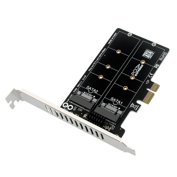 fankhu M.2 SATA To PCIE Dual-Disk Array Card Double Disc M2 SATA Extended Card RAID Adapter Board PCIe X1/X4/X8/X16 Support M.2 SSD 2230/42/60/80