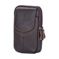 thumbnail image 1 of fankhu Men Cowhide Leather Phone Belt Bags Solid Color Zipper Fanny Pack (Coffee), 1 of 1