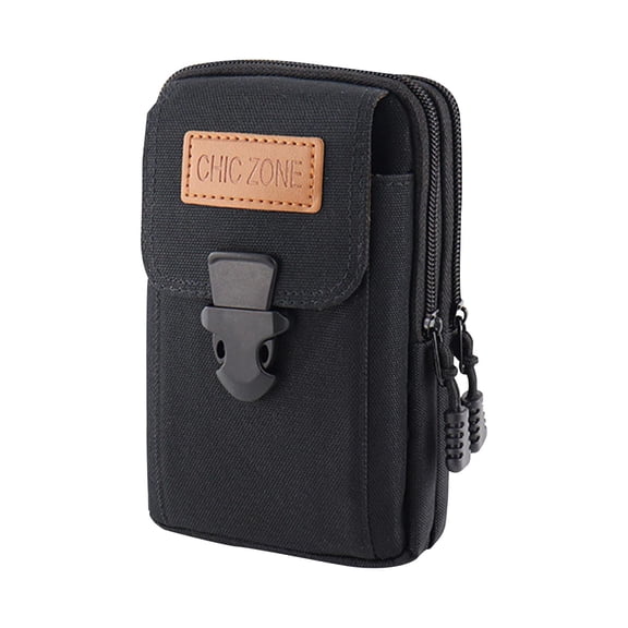 fankhu Men Oxford Cloth Phone Waist Pack Zipper Multi-layer Fanny Pack (A Black)