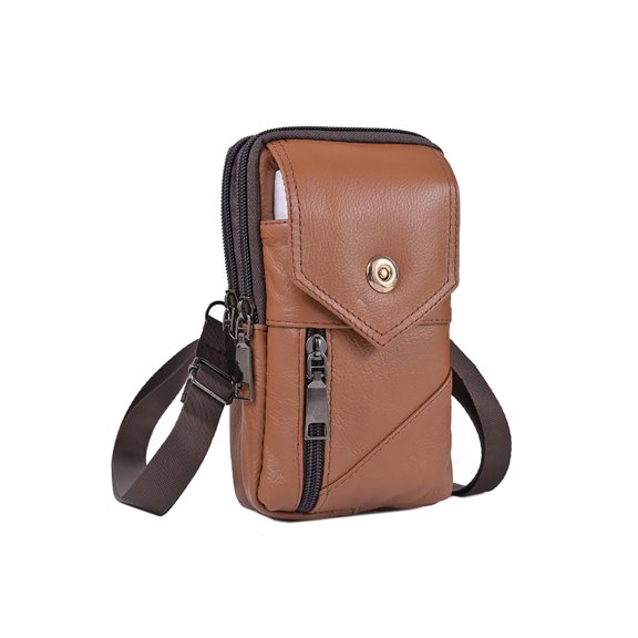 fankhu Men Retro Fanny Pack Leather Crossbody Bag Men Daily Sports Bag (Yellow Brown)