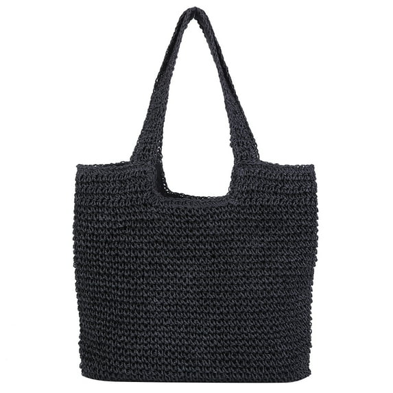 fankhu Summer Beach Bags Large Capacity Ladies Woven Bag Fashion Casual Purses (Black)