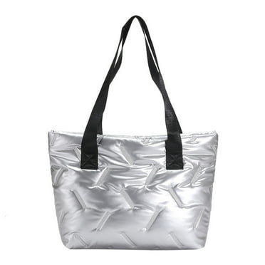 fankhu Women Hobo Handbag Large Capacity Shiny Padded Bag Girls Winter Bag (Silver)