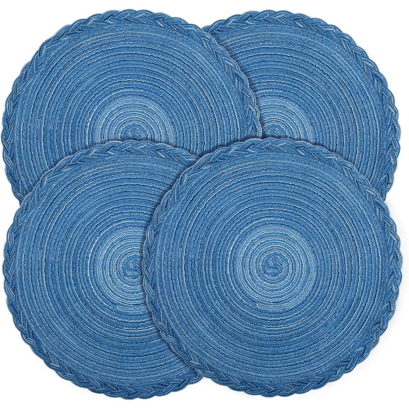 fanquare Braided Placemats 15 Inch Set of 4 Natural Woven Non Slip Heat Resistant Place Mats Sapphire Blue Modern Style Table Mats for Kitchen Decor