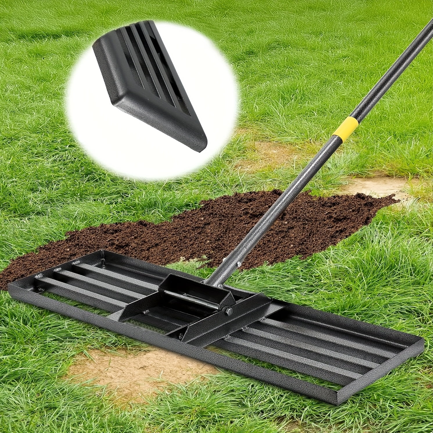 fanruina Lawn Leveling Rake, 17X10 Heavy Duty Lawn Leveler Tool for Lawns with 6FT Ergonomic Handle, Yard Garden Golf Course