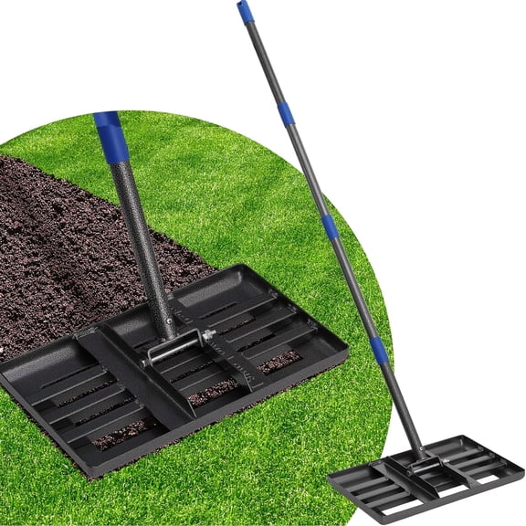 fanruina Lawn Leveling Rake, 17X10 Heavy Duty Lawn Leveler Tool for Lawns with 6FT Ergonomic Handle, Yard Garden Golf Course