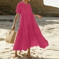 thumbnail image 1 of fanshangmao Clearance Sale Summer Short Sleeve Dresses for Women 2025 Solid Color Maxi Dress Plus Casual Flowy Dresses Long Dress with Buttons Clearance Deals Today, 1 of 7