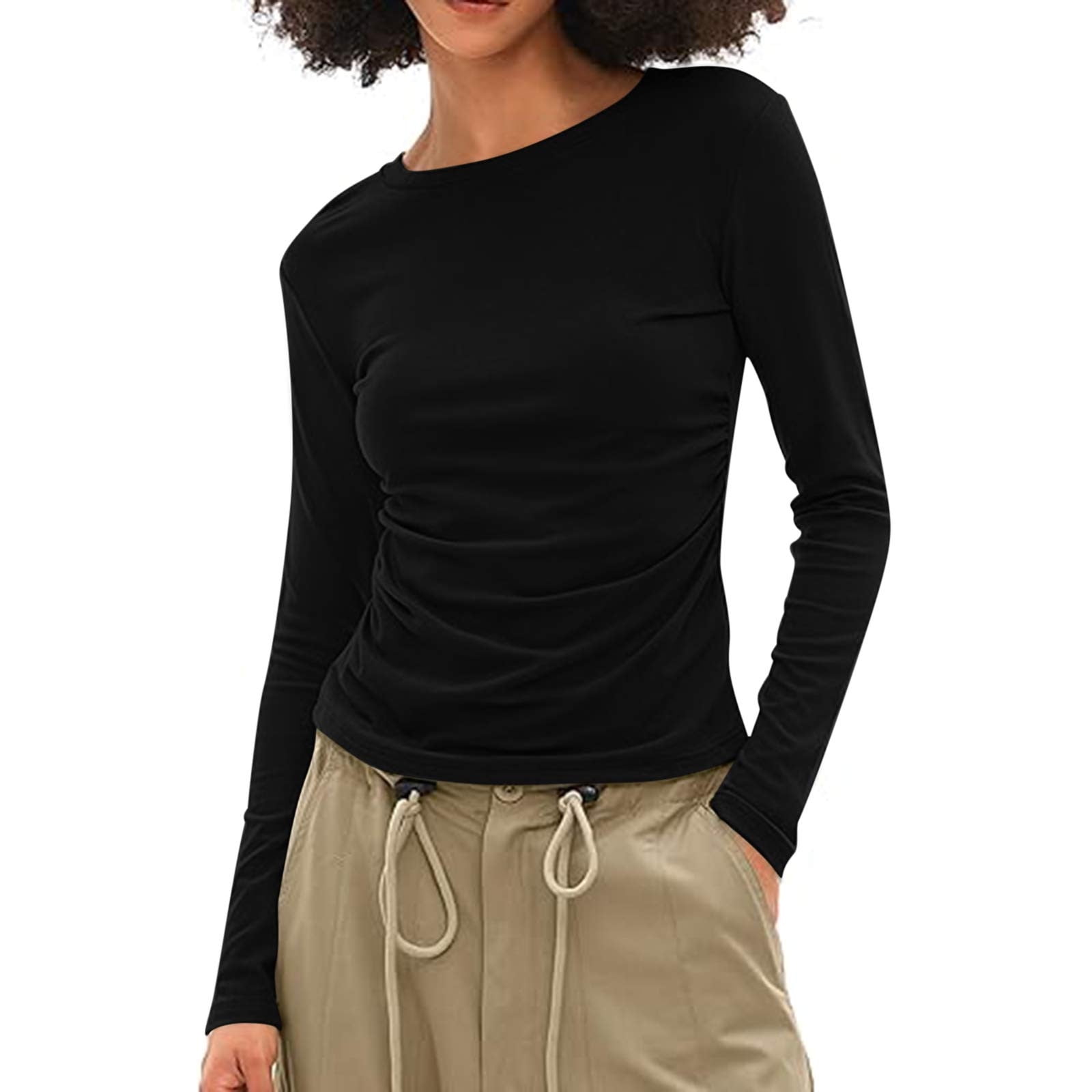 EasyGala Womens Long Sleeve Shirts Sheer Crew Neck Basic Tops