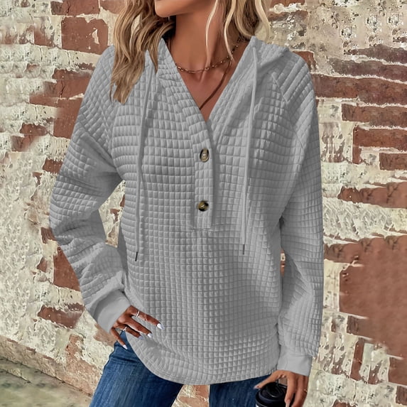 fanshangmao Ladies Sweatshirts Crew Neck Sweatshirts Women Graphic Solid Color Tops Under 10 Dollars Long Sleeve Workout Tops for Women V Neck