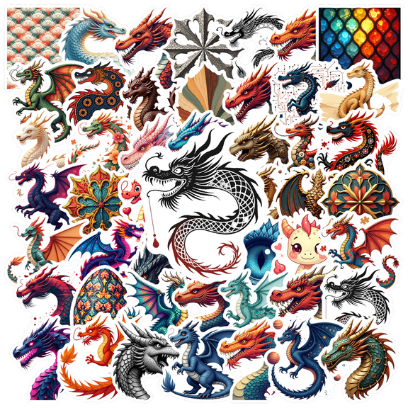 fantasy Dragon Stickers, Waterproof Dragon Sticker for Water Bottle Laptop Phone Cases Planner Skateboard Luggage Helmet Party Favor Decor, Ideal for Adults Teens Teacher Rewards