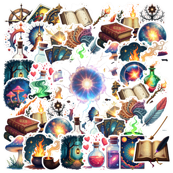 fantasy Magic Theme Stickers, Waterproof Magic Theme Sticker for Water Bottle Laptop Phone Cases Planner Skateboard Luggage Helmet Party Favor Decor, Ideal for Adults Teens Teacher Rewards