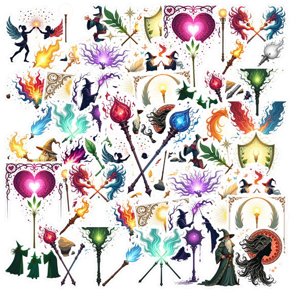 fantasy Magic Wand Theme Stickers, Waterproof Magic Wand Theme Sticker for Water Bottle Laptop Phone Cases Planner Skateboard Luggage Helmet Party Favor Decor, Ideal for Adults Teens Teacher Rewards