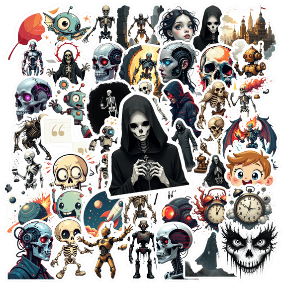fantasy Skeleton Stickers, Waterproof Ghost Sticker for Water Bottle Laptop Phone Cases Planner Skateboard Luggage Helmet Party Favor Decor, Ideal for Adults Teens Teacher Rewards