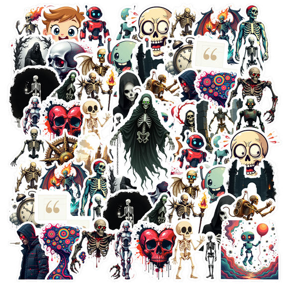 fantasy Skeleton Stickers, Waterproof Ghost Sticker for Water Bottle Laptop Phone Cases Planner Skateboard Luggage Helmet Party Favor Decor, Ideal for Adults Teens Teacher Rewards