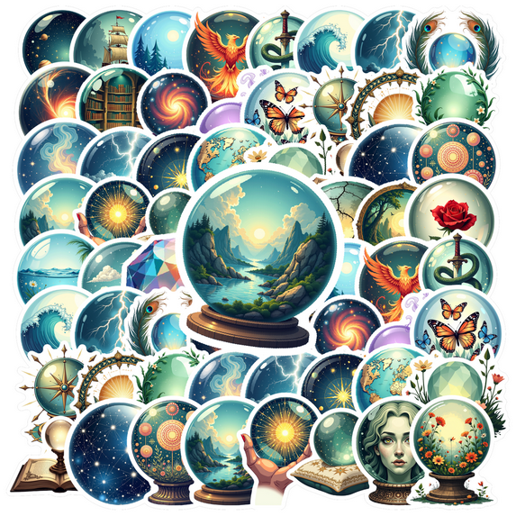 fantasy Snow Globe Stickers, Waterproof Snow Globe Sticker for Water Bottle Laptop Phone Cases Planner Skateboard Luggage Helmet Party Favor Decor, Ideal for Adults Teens Teacher Rewards