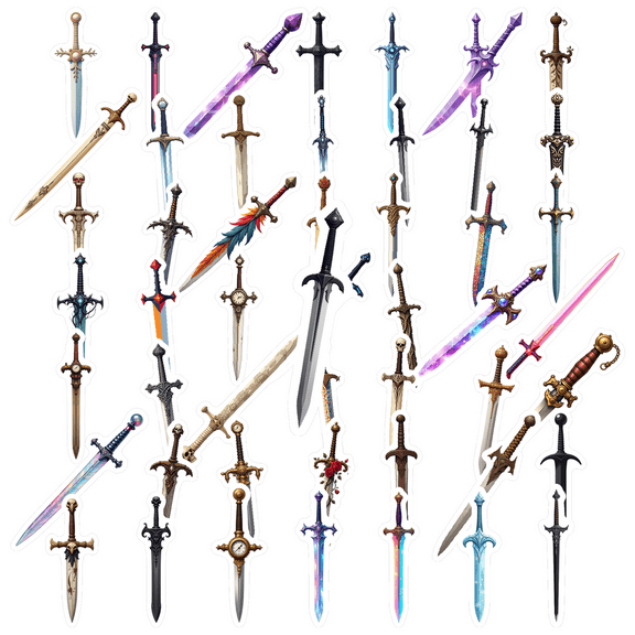 fantasy Sword Theme Stickers, Waterproof Sword Theme Sticker for Water Bottle Laptop Phone Cases Planner Skateboard Luggage Helmet Party Favor Decor, Ideal for Adults Teens Teacher Rewards