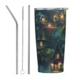 fantasy village with glowing houses and waterfall 20 oz insulated cup