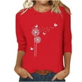 thumbnail image 1 of fartey 3/4 Length Sleeve Tops for Women Funny Trendy Dandelion Graphic Blouse T-Shirt Casual Fit Crewneck Pullover Tees Lightweight Soft Stretch Loose Dressy Shirts For Jeans, 1 of 3