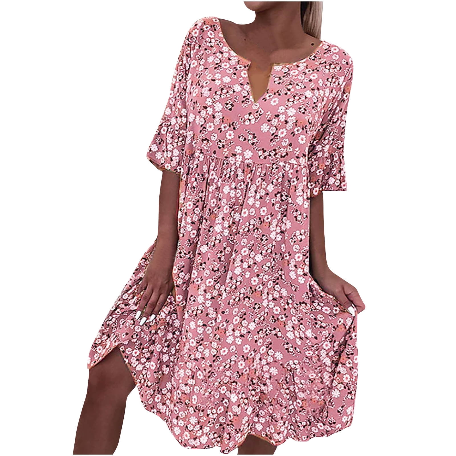 Women's Summer Floral Maxi Dress – Button-Up Front, Side Split, Flowery Boho Beach Dress - View #3
