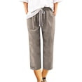 thumbnail image 1 of fartey Capri Pants for Women 2024 Elastic High Waist Pockets Pants with Drawstring Solid Color Casual Athletic Gym Running Trousers, 1 of 5