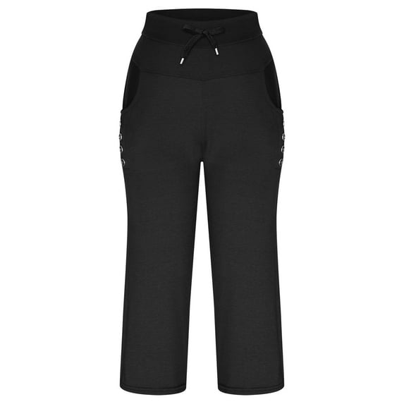 fartey Capri Pants for Women with Drawstring Pockets Elastic Waist 3/4 Trousers Slim Comfy Solid Color Lounge Sports Below Knee Short