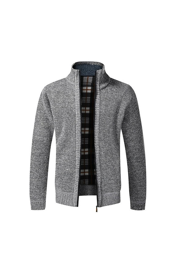Cardigan Sweaters for Men Knit Zip Up Stand Collar Outwear Slim Long Sleeve Woolen Warm Sweater Jacket with Pockets